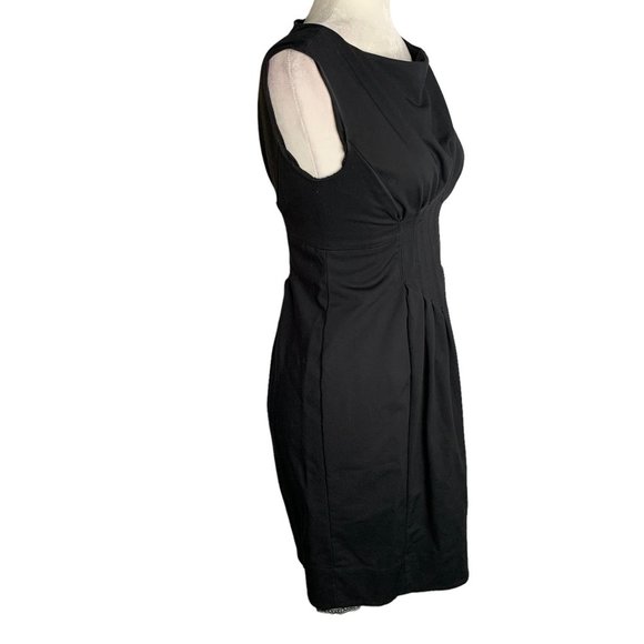 Pleated Waist Sleeveless Sheath Dress S Black Lined Lace Trim Exposed Zipper - Picture 3 of 7